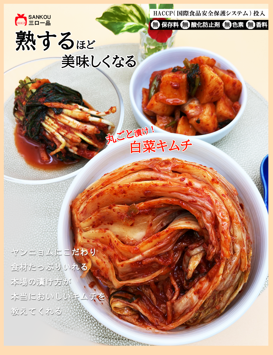 キムチ お試し3点セット \ キムチ500g ネギキムチ200g カクテキ200g/ お中元 プレゼント ギフト 食べ物 お買い得 無添加 発酵 薬膳食材 手作り お歳暮 冬ギフト 本格 美味しい 漬物 伝統 乳酸菌 【三口一品SANKOU公式】【クール便】